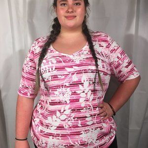 Women Karen Scott Steel Rose V Neck Tee  SZ 1X